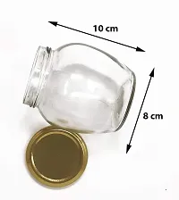 MEELANA Woman's 1st Choice Transparent Glass Jar and Container Air Tight Gold Lid for Kitchen 400 ml Mataki Glass Jar with Airtight Metal Lid (Pack of 6,GOLD)-thumb3