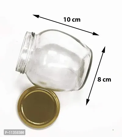 MEELANA Woman's 1st Choice Transparent Glass Jar and Container Air Tight Gold Lid for Kitchen 400 ml Mataki Glass Jar with Airtight Metal Lid (Pack of 6,GOLD)-thumb4