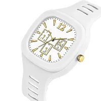 MEELANA Unique Dial Analog Silicon Strap Stylish Designer Analog Watch for Boys & Men (Multi Color) (White)-thumb1