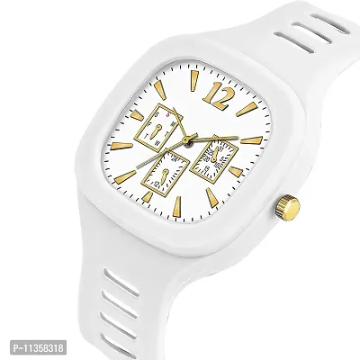 MEELANA Unique Dial Analog Silicon Strap Stylish Designer Analog Watch for Boys & Men (Multi Color) (White)-thumb2