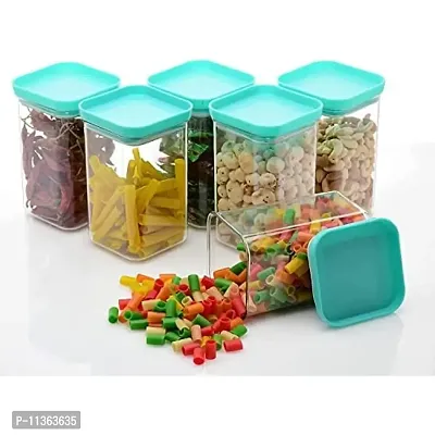 MEELANA Plastic Air Tight Unbreakable Square Jar Set for Kitchen Storage Containers 1100 ml (Pack of 6) (Green)-thumb0
