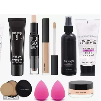 Face MAKEUP COMBO 1 OIL FREE PRIMER, 1-3D CONTOUR CONCEALER STICK, 1 LIQUID OIL FREE FOUNDATION, 1 MAKE UP SETTING RAY FIXER-thumb0