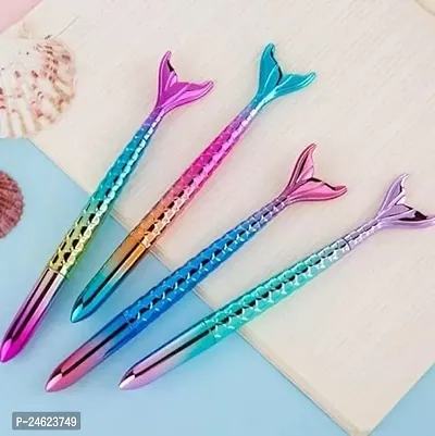 Mermaid Fish Tail Shape Gel Pen for Girls/Cute Gel Pen Stationery, Best Birthday Return Gift For Girls, Fish Shape Blue Gel Pen, Pen Set For Kids (4)-thumb0