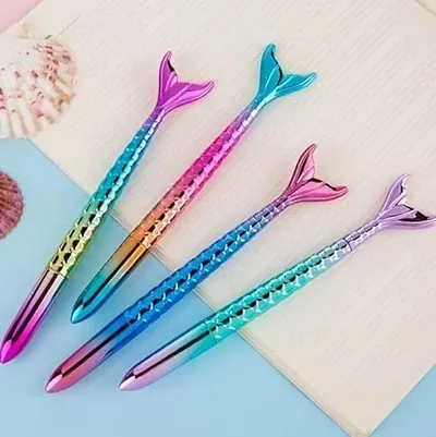 Mermaid Fish Tail Shape Gel Pen for Girls/Cute Gel Pen Stationery, Best Birthday Return Gift For Girls, Fish Shape Blue Gel Pen, Pen Set For Kids (4)