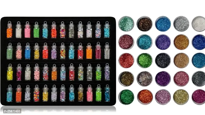 3D Glitter for Nail Decoration (Multicolour) - Set of 48 Bottles + 25 color Beautiful Eyes glitter powder - 25 Pcs Eye Glitter
