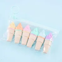 Icecream cone Shape Highlighters | Set Of 6 Shades | Chisel Tip Fine Grip Marker Pen | Ideal Gifts For Kids (PACK OF 1 SET(6PCS)-thumb1