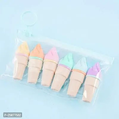 Icecream cone Shape Highlighters | Set Of 6 Shades | Chisel Tip Fine Grip Marker Pen | Ideal Gifts For Kids (PACK OF 1 SET(6PCS)-thumb2