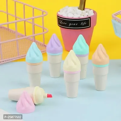 Icecream cone Shape Highlighters | Set Of 6 Shades | Chisel Tip Fine Grip Marker Pen | Ideal Gifts For Kids (PACK OF 1 SET(6PCS)-thumb3