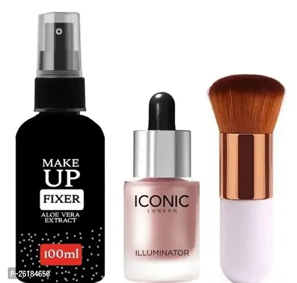 Makeup Fixer Setting Spray With Highlighter For Face Makeup (Multicolor) With Mini Face Powder Brush