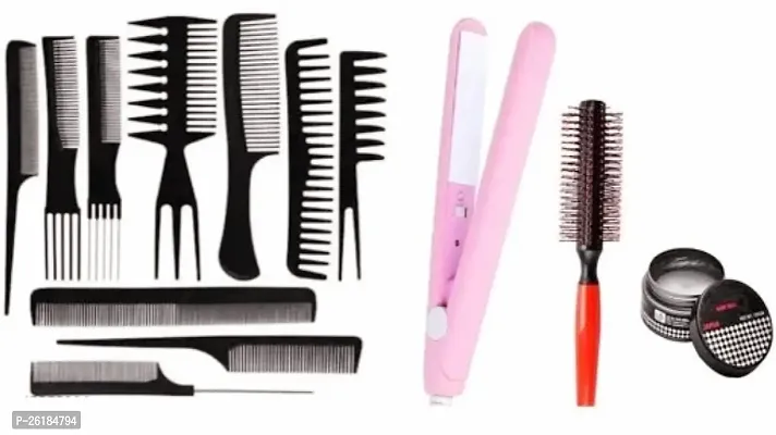 Set of 10pc Professional Hair Cutting  Styling Comb Kit hair combo (Black) with Mini Straightner