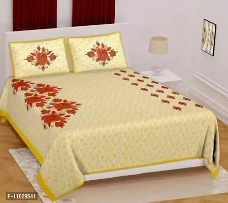 Stylish Fancy Comfortable Cotton Printed Double 1 Bedsheet + 2 Pillowcovers-thumb0