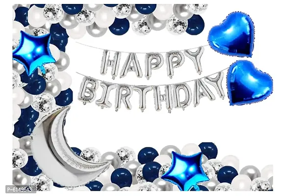 Happy Birthday Decoration Royal Blue Silver Theme Birthday Decoration Combo Kit Of 83  Pieces