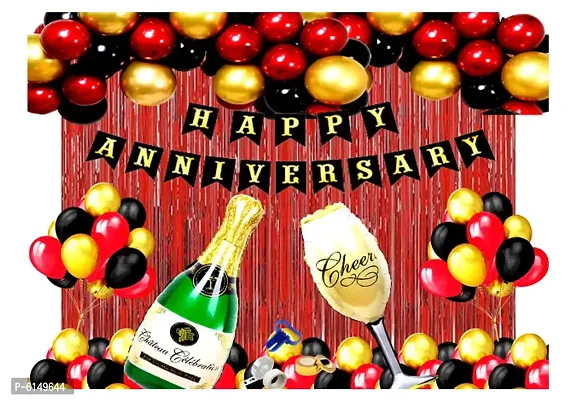 Happy Anniversary Royal Red Black Golden Theme Decoration Combo Kit Of 84 Pieces