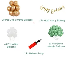 Birthday Decoration Kit 120  Pieces Combo - Gold Birthday Banner + 98 Pc Green White Metallic Balloons + 20 Gold Chrome Balloons With Balloon Pump-thumb1