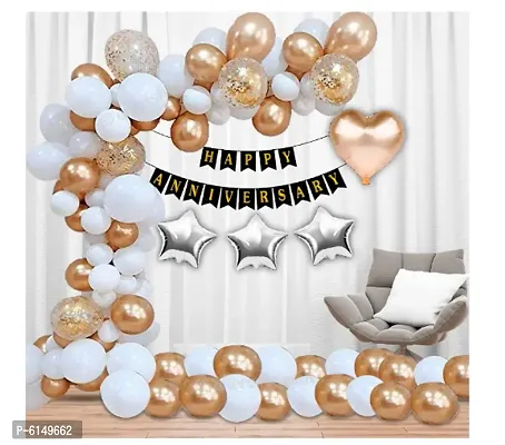 Rose Gold And White Anniversary Celebration Decorations 63 Pieces Set