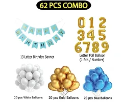 8 Year Decoration Kit For Boy And Girl Happy Birthday 62 Pcs Combo Items 20 Goldenand 20 White 20 Blue Balloons And 13 Letter Happy Birthday Banner And 8 Letter Golden Foil Balloon-thumb1