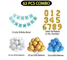 9 Year Decoration Kit For Boy And Girl Happy Birthday 62 Pcs Combo Items 20 Goldenand 20 White 20 Blue Balloons And 13 Letter Happy Birthday Banner And 9 Letter Golden Foil Balloon-thumb1