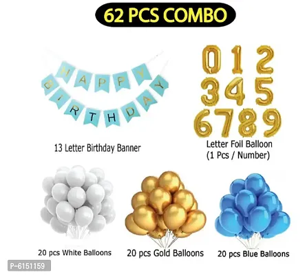 9 Year Decoration Kit For Boy And Girl Happy Birthday 62 Pcs Combo Items 20 Goldenand 20 White 20 Blue Balloons And 13 Letter Happy Birthday Banner And 9 Letter Golden Foil Balloon-thumb2