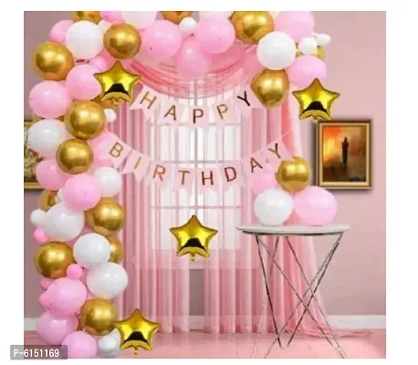 Happy Birthday Balloons Decoration Kit Items 47 Pcs and Golden Star Balloonsand Banner and Latex Metallic-thumb0