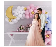 Blue Pink White Balloons Arc With Golden Moon + Golden Star Foil Combo-thumb1