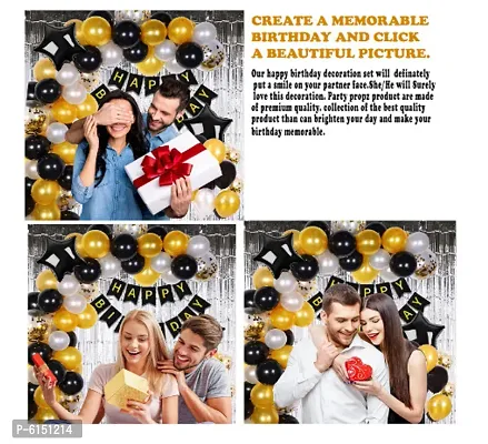 Blackand White + Golden Happy Birthday Banner +Latex Party Balloons Combo-thumb4