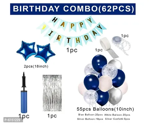 Dark Blue With Silver Happy Birthday Decoration Items Kit Combo Set  62 Pieces-thumb2