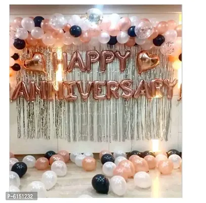 (55 Pcs) Happy Anniversary Balloons Decoration Set With Hd Metallic Balloons And Pre Filled Confettiand Curtain and Heart Foil Decoration Kit Combo (Rose Gold)