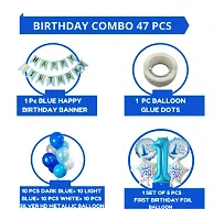 Baby Boy 1St Birthday Theme Decorations Kit Combo (47 Pcs ) Blue Bday Bannerand One Number Foil Balloon Setand Glue Dot and 40 Pcs Metallic Balloons-thumb1