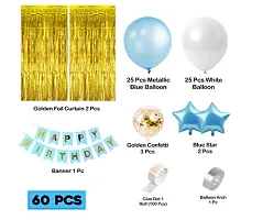 Blue Happy Birthday Decoration Items Kit Combo Set Birthday Banner Golden Foil Curtain Metallic Confetti Balloons With Hand Balloon Pump And Glue Dot  60 Pieces-thumb1