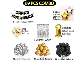 1 Year Decoration Kit 69 Pcs Bannerand Golden Confettiand Goldand Silverand Black Metallicand Star Foil Balloon-thumb1