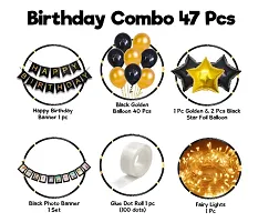 Happy Birthday Decoration Kit Combo Foil Curtain 47Pcs Set  1Pc Black Happy Birthday Bannerand 2Pcs Golden Foil Curtainand 3Pcs Star Foil Balloonsand 1Pc Photo Bannerand 40Pcs Golden Black Metallic Balloons And 1Pc Glue Dot-thumb1