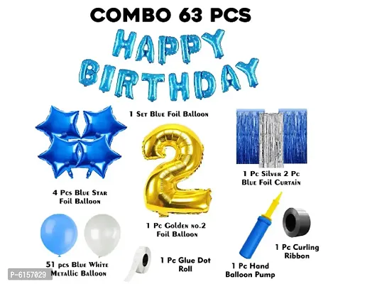 2nd Birthday Decoration Items For Boys -63 Pieces Blue And Silver Decoration-thumb2