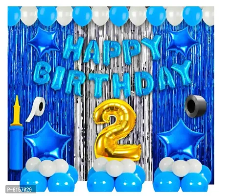 2nd Birthday Decoration Items For Boys -63 Pieces Blue And Silver Decoration