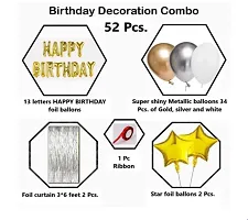 Happy Birthday Decoration Kit Gold Combo- 52 Pcs Set Of 34 Pcs Metallic Balloons (Gold, White And Silver), 13 Letter Happy Birthday Foil Balloons, 2Pcs Golden Foil Curtain, 2 Pcs Star Balloons-thumb1