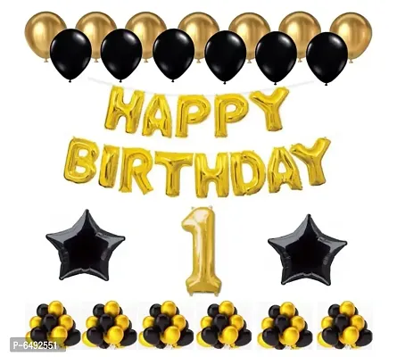 1 Set Happy Birthday Foil Balloons (Golden Colour, 2 Pcs Black Foil Star , 50 Pcs Metallic Balloons (Black and Golden), 1 No. Foil Number Golden