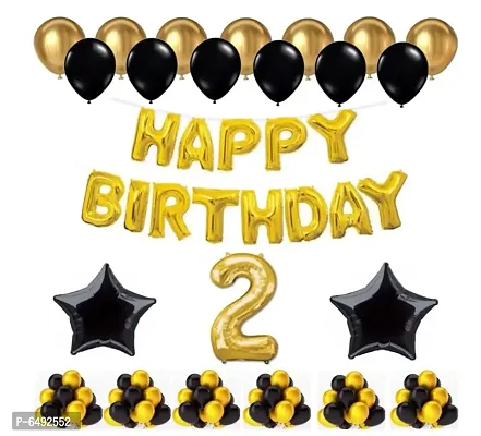 1 Set Happy Birthday Foil Balloons (Golden Colour, 2 Pcs Black Foil Star , 50 Pcs Metallic Balloons (Black and Golden),2 No. Foil Number Golden