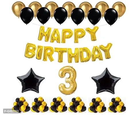 1 Set Happy Birthday Foil Balloons (Golden Colour, 2 Pcs Black Foil Star , 50 Pcs Metallic Balloons (Black and Golden),3 No. Foil Number Golden