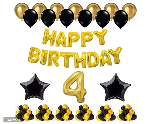 1 Set Happy Birthday Foil Balloons (Golden Colour, 2 Pcs Black Foil Star , 50 Pcs Metallic Balloons (Black and Golden),4 No. Foil Number Golden-thumb0