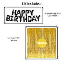 Happy Birthday Party Decorations Foil Black Balloon Golden Fringe Curtain Pack Of 2 Fringe Curtain and 1 Letter Balloon Combo Set-thumb1