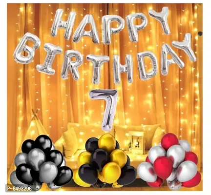1 Set Happy Birthday Silver Foil, 40 Pieces Metallic Balloons- Golden, Black, Silver, Red,7 Number Silver Foil