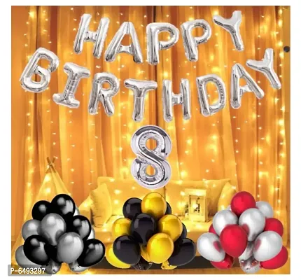 1 Set Happy Birthday Silver Foil, 40 Pieces Metallic Balloons- Golden, Black, Silver, Red,8 Number Silver Foil-thumb0