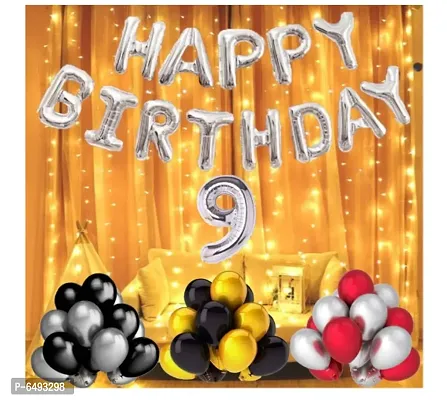 1 Set Happy Birthday Silver Foil, 40 Pieces Metallic Balloons- Golden, Black, Silver, Red,9 Number Silver Foil-thumb0