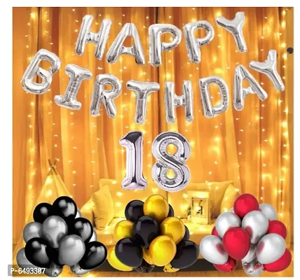 1 Set Happy Birthday Silver Foil, 40 Pieces Metallic Balloons- Golden, Black, Silver, Red, 18 Number Silver Foil