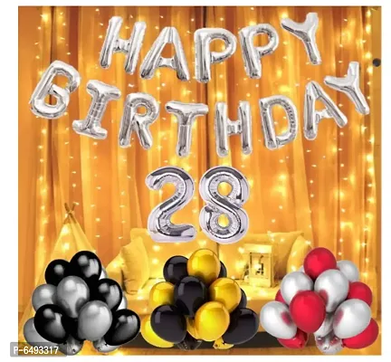 1 Set Happy Birthday Silver Foil, 40 Pieces Metallic Balloons- Golden, Black, Silver, Red,28 Number Silver Foil