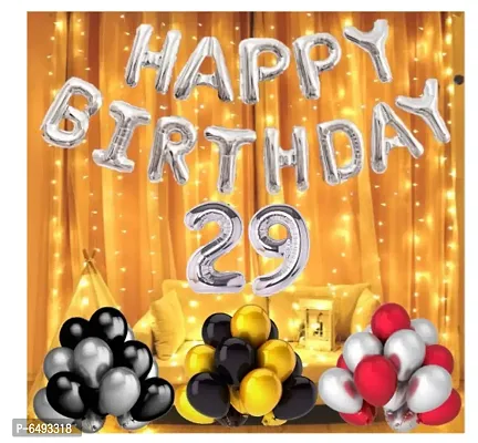 1 Set Happy Birthday Silver Foil, 40 Pieces Metallic Balloons- Golden, Black, Silver, Red,29 Number Silver Foil