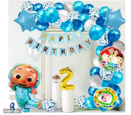 2 Cocomelon Theme Foil Balloon For Birthday Decoration Items And Kit Foil Number In Gold Color-thumb0