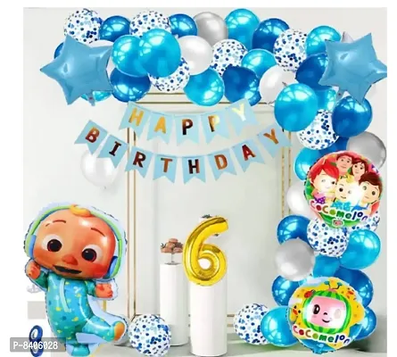 6 Cocomelon Theme Foil Balloon For Birthday Decoration Items And Kit Foil Number In Gold Color-thumb0