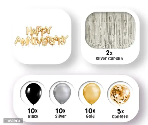 Set Of 53  Pieces 10 Black , 10 Silver And 10 Gold Metallic Foil Balloons , 5 Transparent Gold Confetti Balloons, 16  Pieces Gold Happy Anniversary Letters Foil Balloon, 2  Pieces Silver Curtains-thumb2