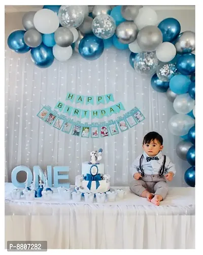 1st Birthday Decoration With Monthly Photo Banner  - 78 Pieces Set
