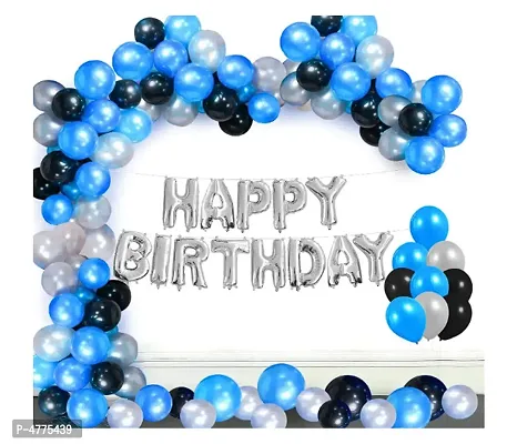 101 Pcs Wonderful Combo Happy Birthday Letter Foil Balloon  + Blue,Black and Silver Metallic Balloons